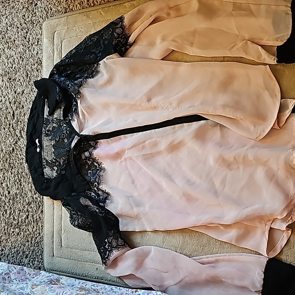 Charlotte Russe See Thru Long Sleeve Top, Lace black shoulders